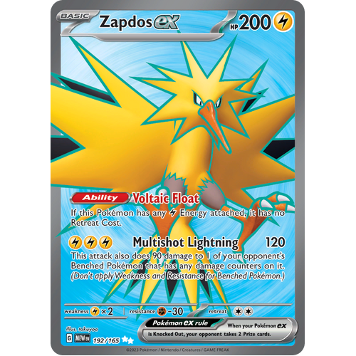 Zapdos ex 192/165 Ultra Rare Scarlet & Violet 151 Pokemon card