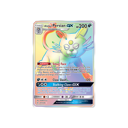 Alolan Persian GX Hyper Secret Rare (257/236) Cosmic Eclipse