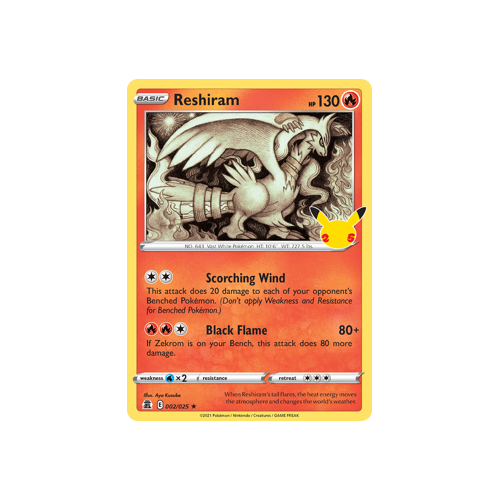 Reshiram Holo Rare 002/025 Celebrations