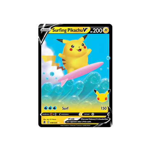 Surfing Pikachu V Ultra Rare 008/025 Celebrations