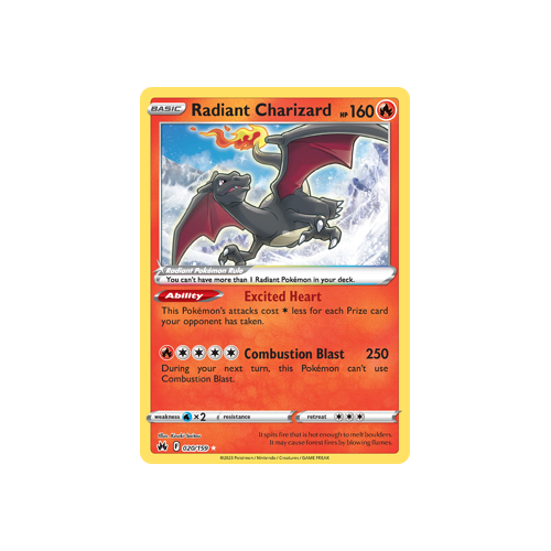 Radiant Charizard 020/159 Radiant Rare Crown Zenith Pokemon Card Single