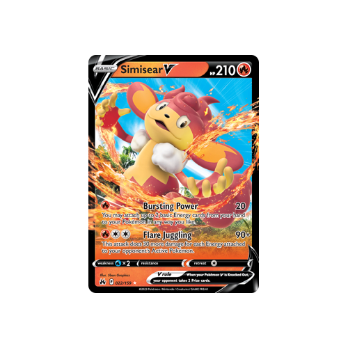 Simisear V 022/159 Ultra Rare Crown Zenith Pokemon Card Single