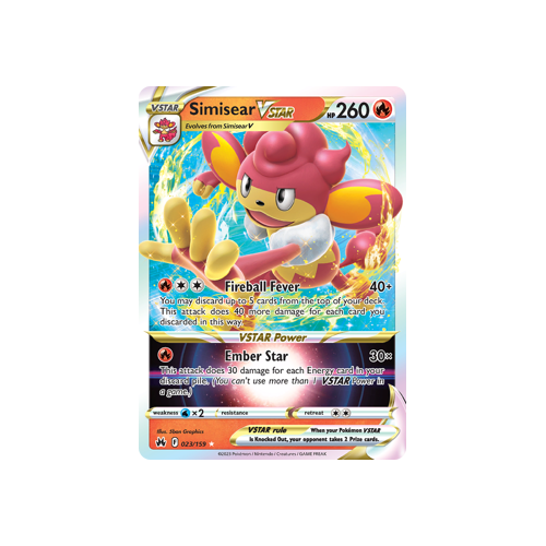 Simisear VSTAR 023/159 Ultra Rare Crown Zenith Pokemon Card Single