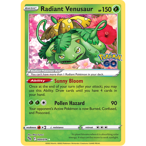Radiant Venusaur 004/078 Radiant Rare Pokemon Go Pokemon Card Single