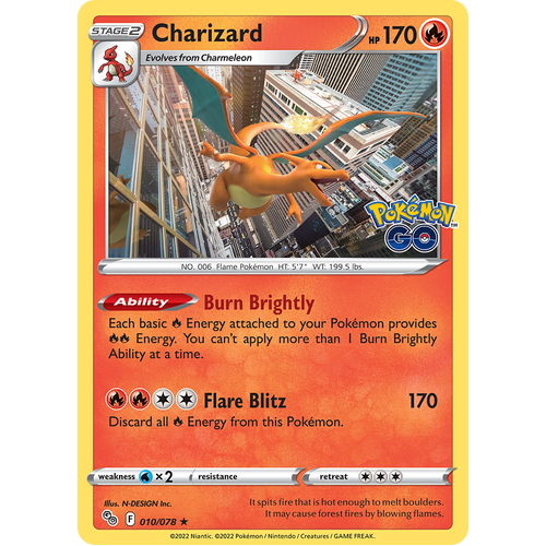 Charizard 010/078 Holo Rare Pokemon Go Pokemon Card Single