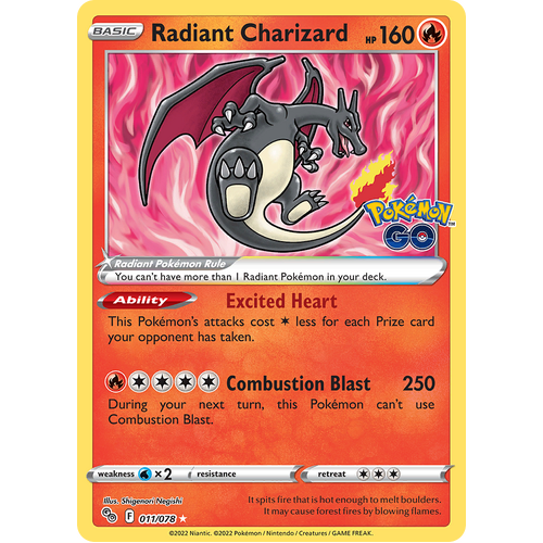 Radiant Charizard 011/078 Radiant Rare Pokemon Go Pokemon Card Single