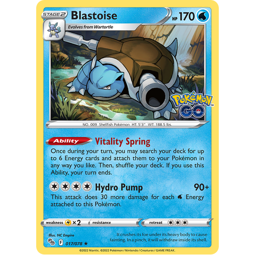 Blastoise 017/078 Holo Rare Pokemon Go Pokemon Card Single