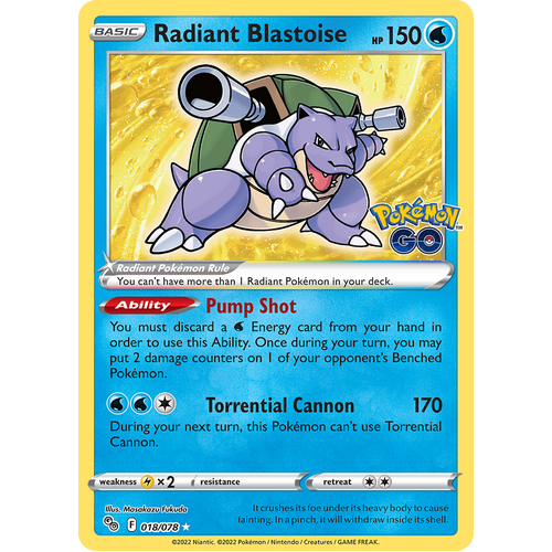 Radiant Blastoise 018/078 Radiant Rare Pokemon Go Pokemon Card Single