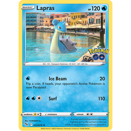 Lapras 023/078 Holo Rare Pokemon Go Pokemon Card Single
