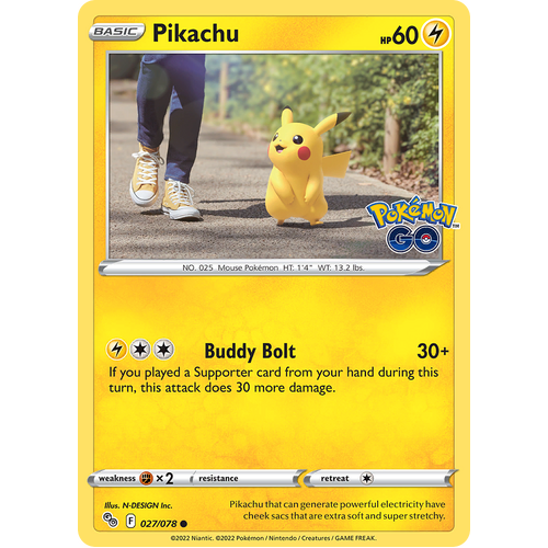 Pikachu (27) 027/078 Common Pokemon Go Pokemon Card Single