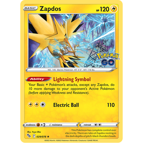 Zapdos 029/078 Holo Rare Pokemon Go Pokemon Card Single
