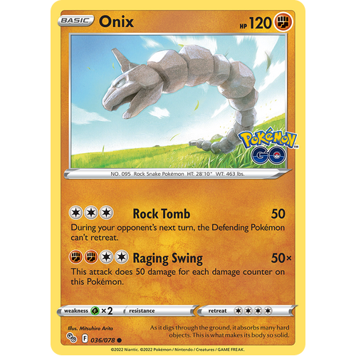 Onix 036/078 Common Pokemon Go Pokemon Card Single
