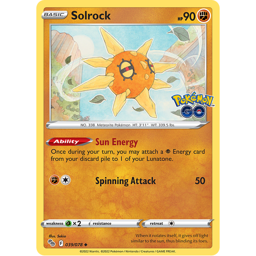 Solrock 039/078 Uncommon Pokemon Go Pokemon Card Single