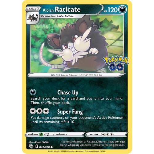 Alolan Raticate 042/078 Common Pokemon Go Pokemon Card Single