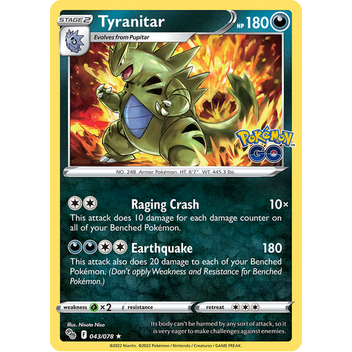 Tyranitar 043/078 Holo Rare Pokemon Go Pokemon Card Single