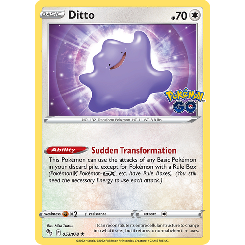 Ditto 053/078 Holo Rare Pokemon Go Pokemon Card Single