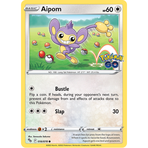 Aipom 056/078 Common Pokemon Go Pokemon Card Single