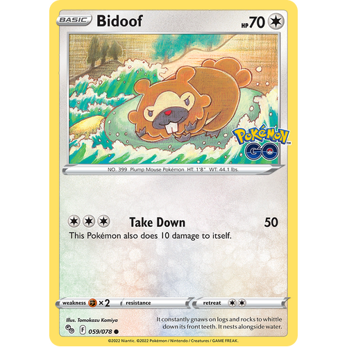 Bidoof (Peelable Ditto) 059/078 Common Pokemon Go Pokemon Card Single