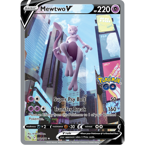 Mewtwo V (Alternate Full Art) 072/078 Ultra Rare Pokemon Go Pokemon Card Single