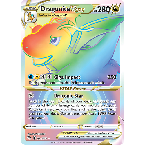 Dragonite VSTAR (Secret) 081/078 Secret Rare Pokemon Go Pokemon Card Single