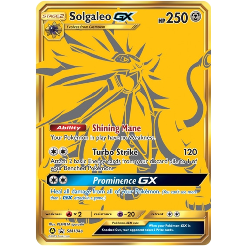 Gold Solgaleo GX SM104a Hidden Fates Promo card