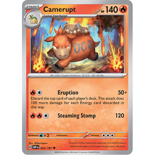 Camerupt 032/197 Uncommon Scarlet & Violet Obsidian Flames Card