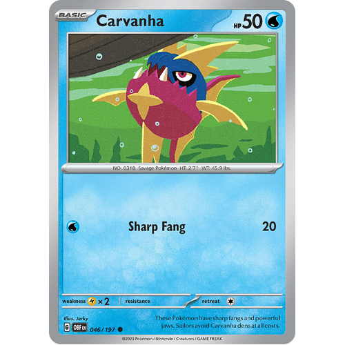 Carvanha 046/197 Common Scarlet & Violet Obsidian Flames Card