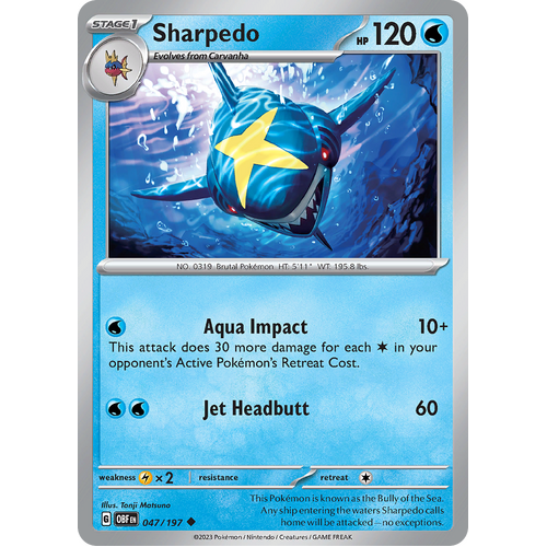 Sharpedo 047/197 Uncommon Scarlet & Violet Obsidian Flames Card