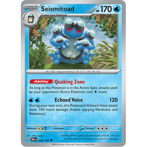 Seismitoad 052/197 Uncommon Scarlet & Violet Obsidian Flames Card