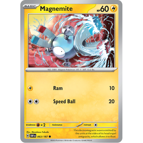 Magnemite 063/197 Common Scarlet & Violet Obsidian Flames Card