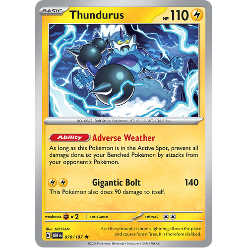 Thundurus 070/197 Rare Scarlet & Violet Obsidian Flames Card