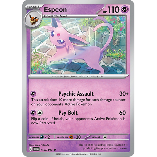 Espeon 086/197 Uncommon Scarlet & Violet Obsidian Flames Card