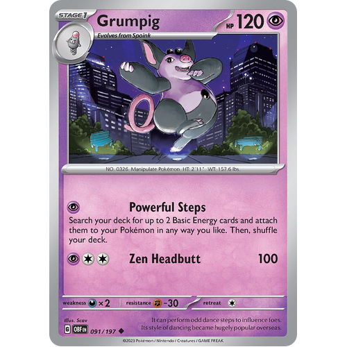 Grumpig 091/197 Uncommon Scarlet & Violet Obsidian Flames Card