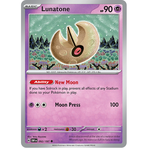 Lunatone 092/197 Uncommon Scarlet & Violet Obsidian Flames Card