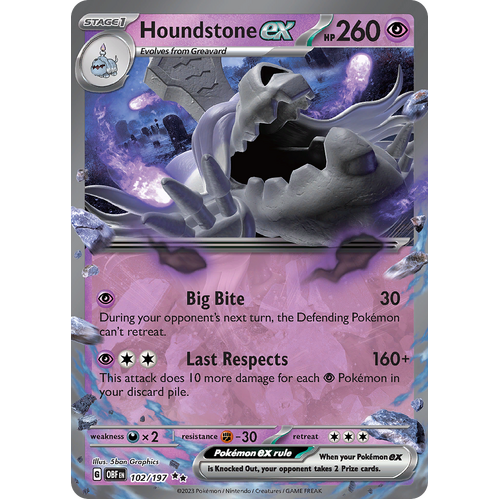 Houndstone ex 102/197 Double Rare Scarlet & Violet Obsidian Flames Card