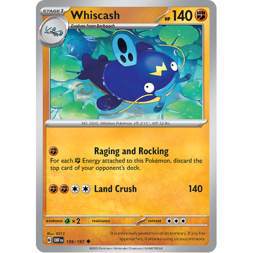Whiscash 109/197 Uncommon Scarlet & Violet Obsidian Flames Card