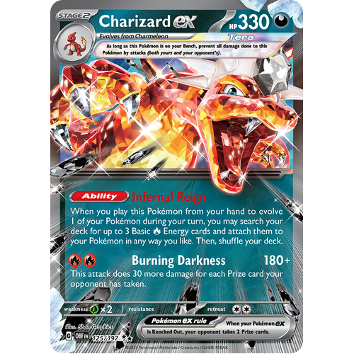 Charizard ex 125/197 Double Rare Scarlet & Violet Obsidian Flames Card