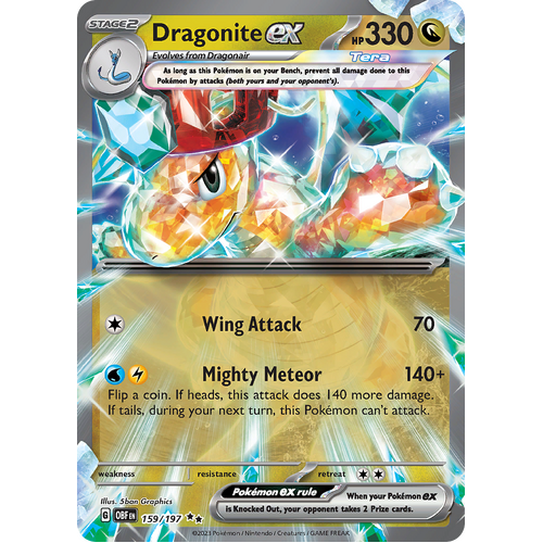 Dragonite ex 159/197 Double Rare Scarlet & Violet Obsidian Flames Card