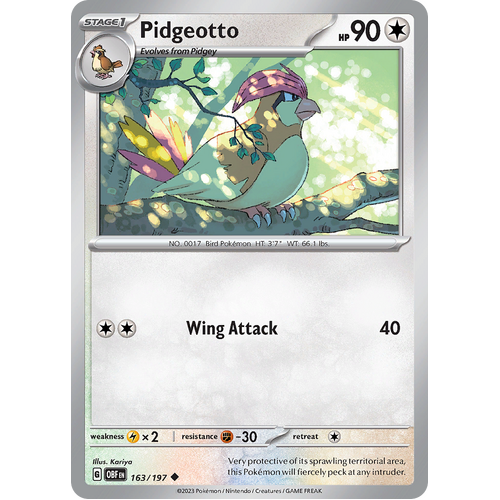 Pidgeotto 163/197 Uncommon Scarlet & Violet Obsidian Flames Card