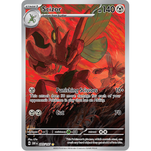 Scizor 205/197 Illustration Rare Scarlet & Violet Obsidian Flames Card