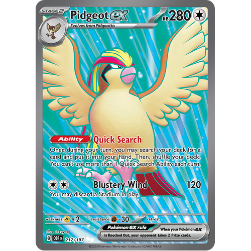 Pidgeot ex 217/197 Ultra Rare Scarlet & Violet Obsidian Flames Card