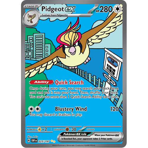 Pidgeot ex 225/197 Special Illustration Rare Scarlet & Violet Obsidian Flames Card