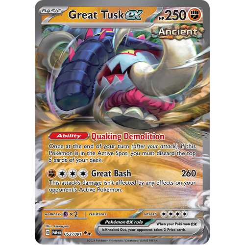 Great Tusk ex 053/091 Double Rare Scarlet & Violet Paldean Fates Single Card