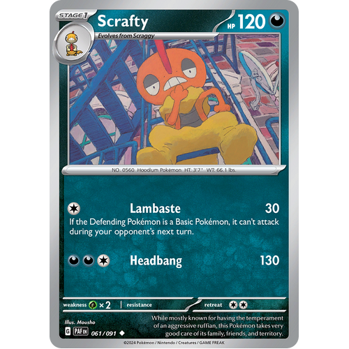 Scrafty 061/091 Uncommon Scarlet & Violet Paldean Fates Single Card