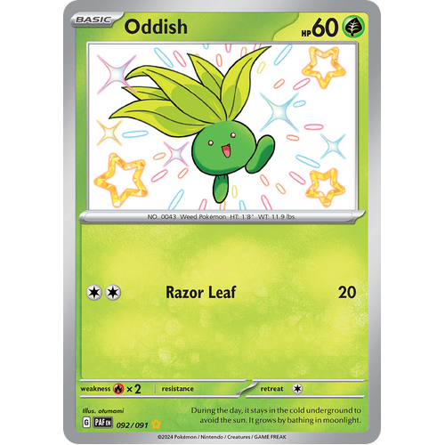 Oddish 092/091 Shiny Rare Scarlet & Violet Paldean Fates Single Card