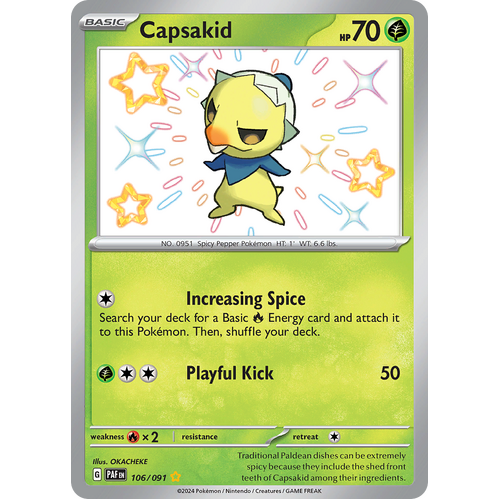 Capsakid 106/091 Shiny Rare Scarlet & Violet Paldean Fates Single Card