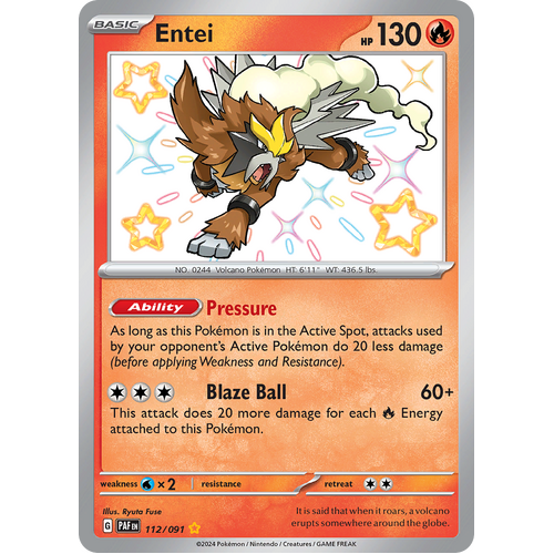 Entei 112/091 Shiny Rare Scarlet & Violet Paldean Fates Single Card