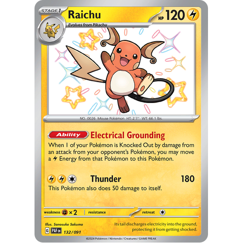 Raichu 132/091 Shiny Rare Scarlet & Violet Paldean Fates Single Card