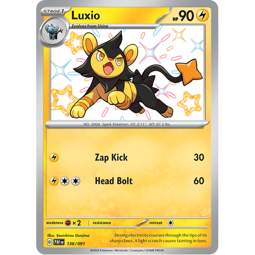 Luxio 136/091 Shiny Rare Scarlet & Violet Paldean Fates Single Card