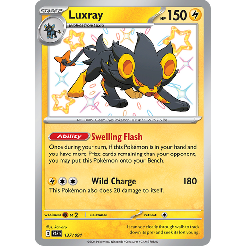 Luxray 137/091 Shiny Rare Scarlet & Violet Paldean Fates Single Card